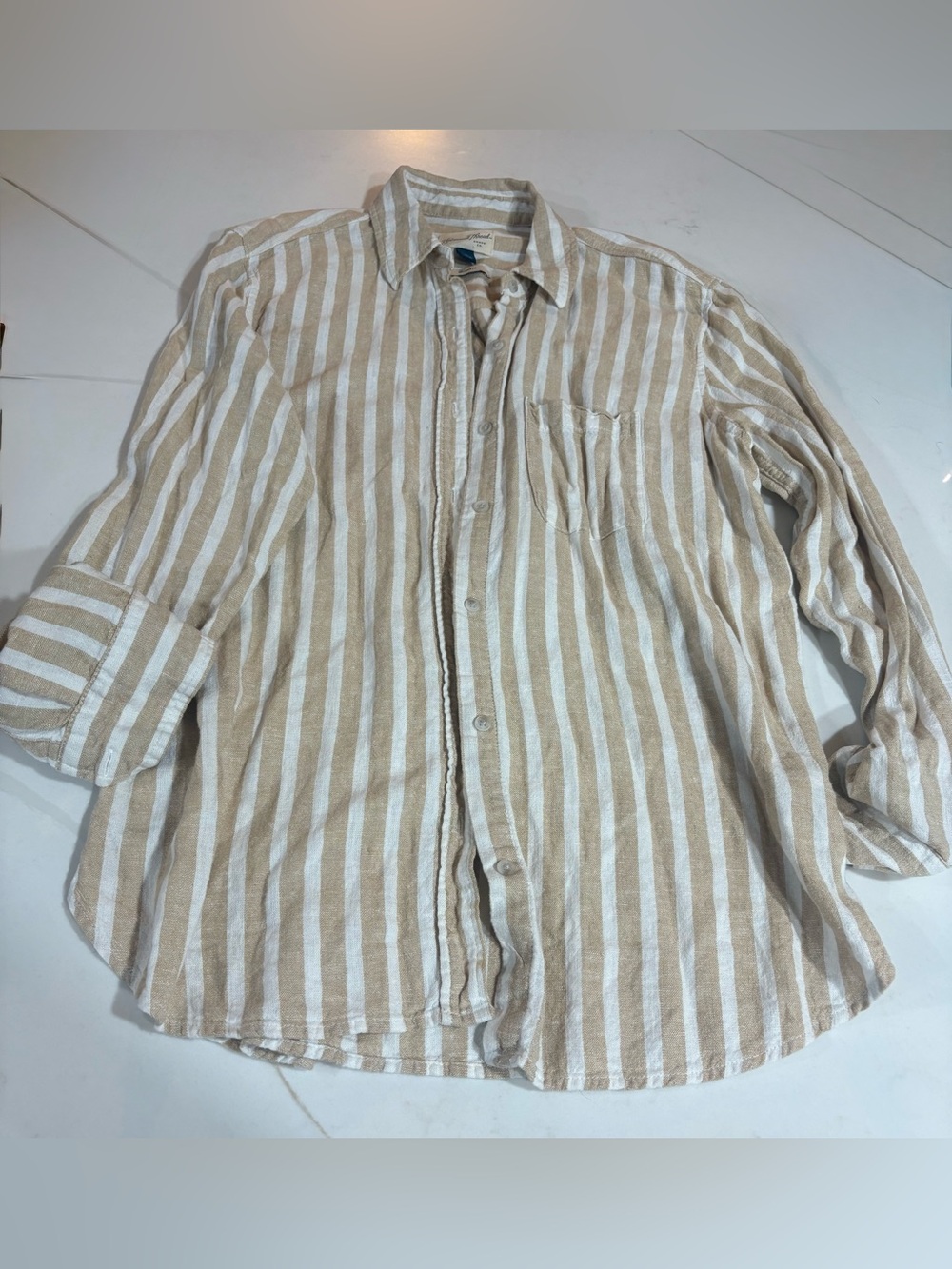 Universal Thread Beige & White Vertical Stripe Button-Down Shirt